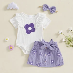Romper with Matching Skirt and Headband Set